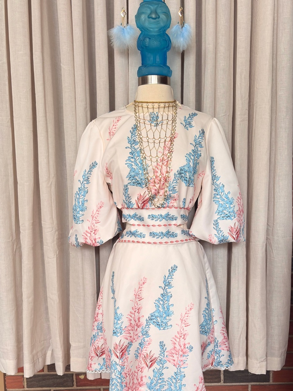 SHEIN Cream Floral Mini Dress with Blue & Pink Prints